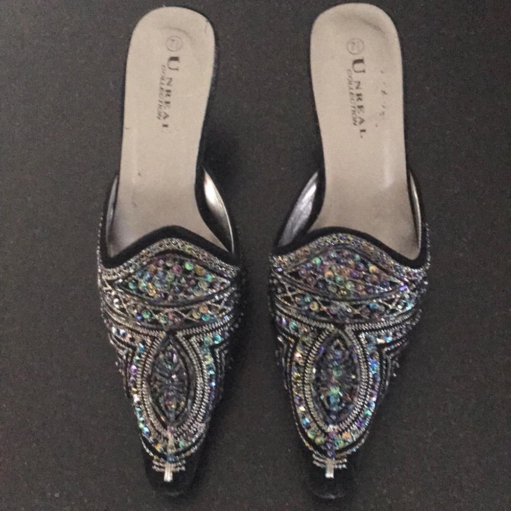 Beautiful beaded black mules